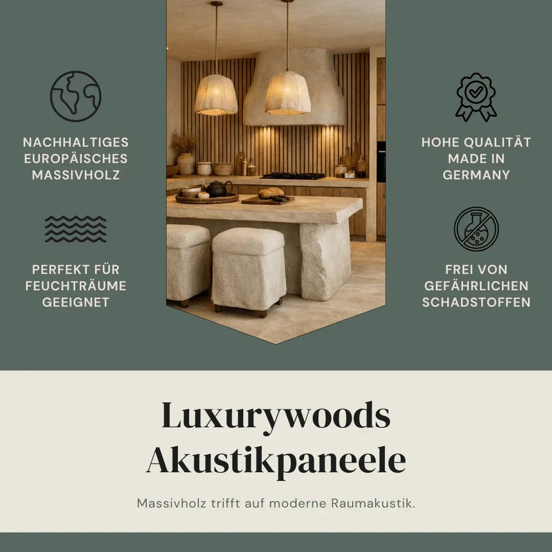 Infografik: Luxurywoods Akustikpaneele im Überblick