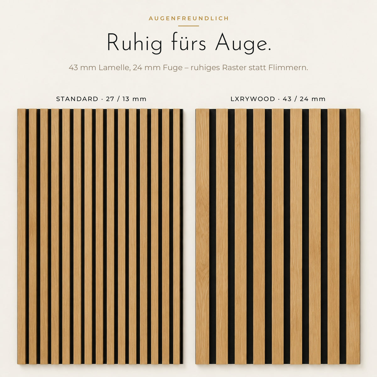 Grafik: Vergleich Standard-Lamellenpaneel und LXRYWOOD-Lamellenpaneel
