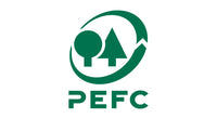 Grünes PEFC-Logo mit stilisierten Baum- und Tannenformen umschlossen von einem geschwungenen Pfeil