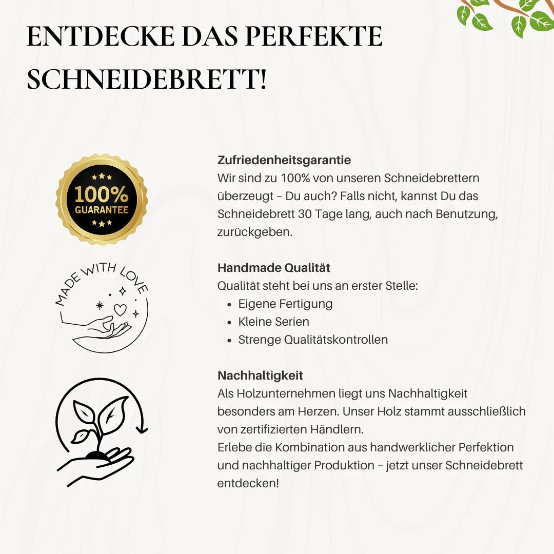 Eiche – Schneidebrett gepflegt mit Öl, Pflegeanleitung Massivholz